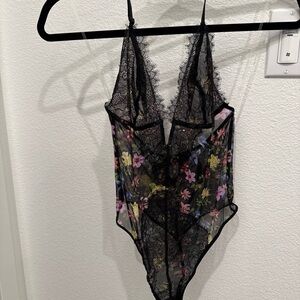 Victoria's Secret Black Floral Lace Chemise